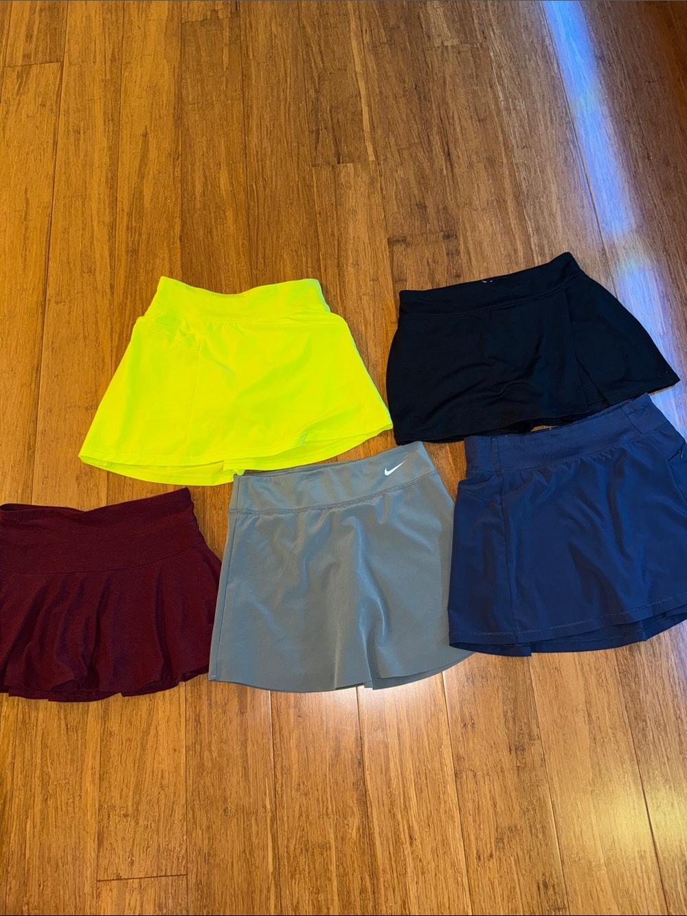 Girls bundle of 5 skirts size large (10-12): navy, black, maroon, grey, yellow
